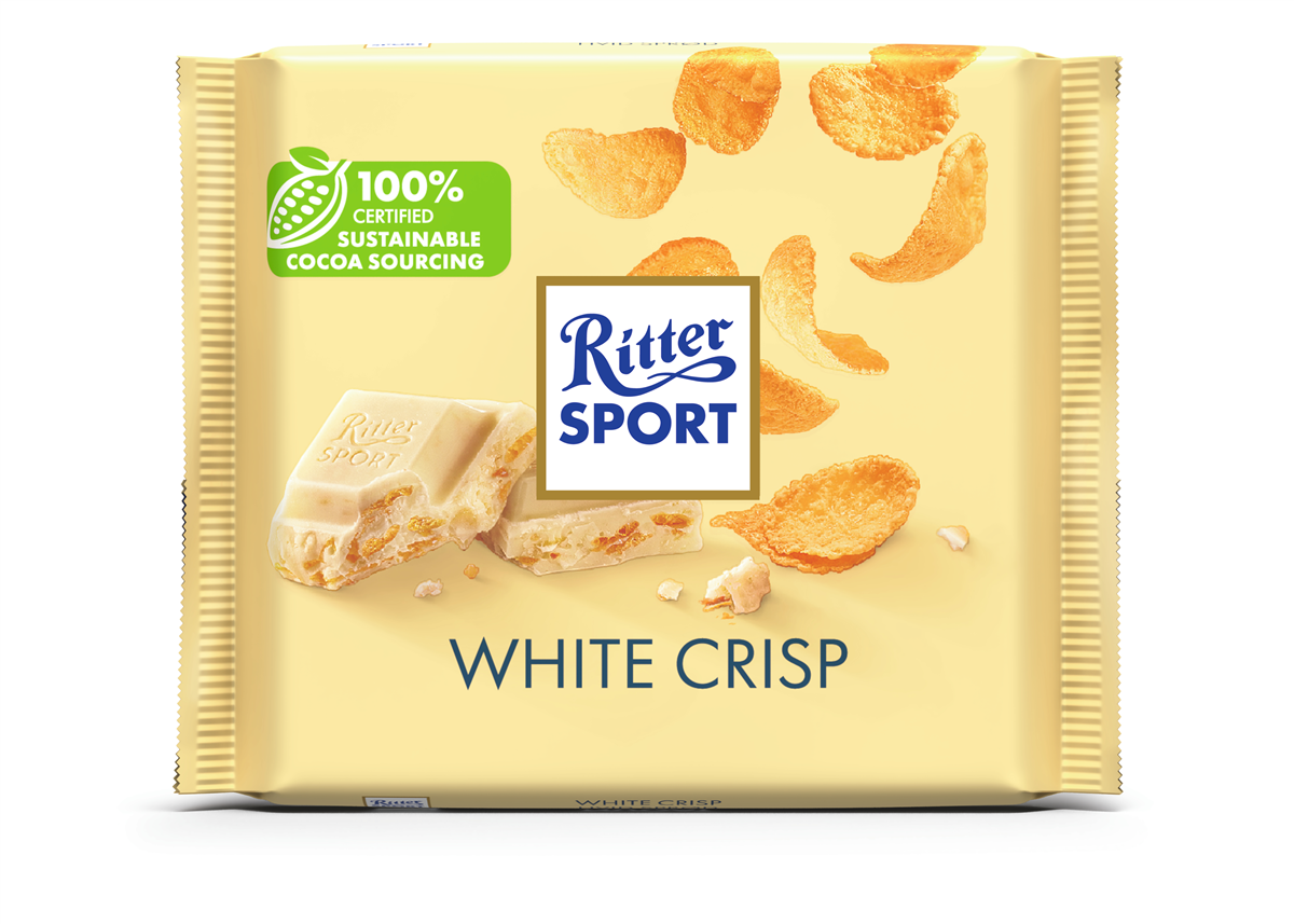 Hvid chokolade m. cornflakes & risflager, Ritter Sport