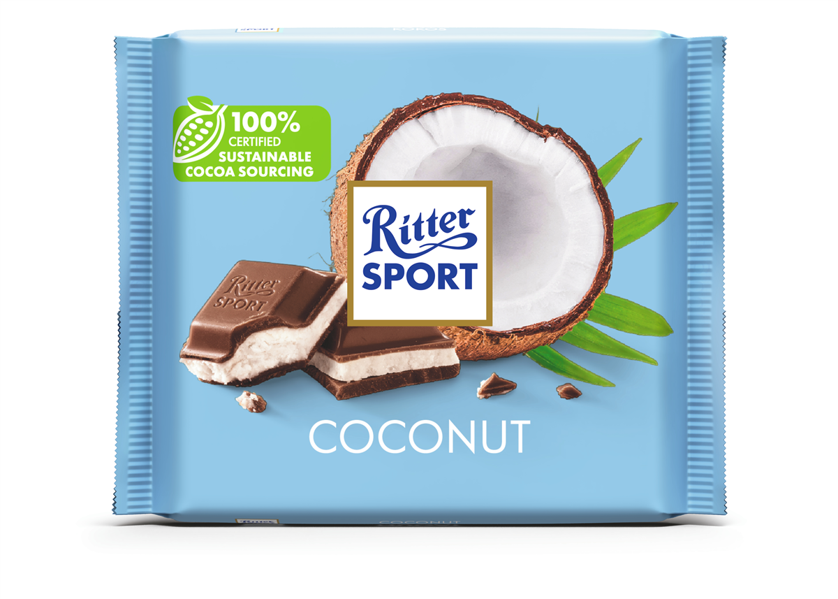 Ritter Sport, Mælkechokolade m. kokos og mælkecremefyld