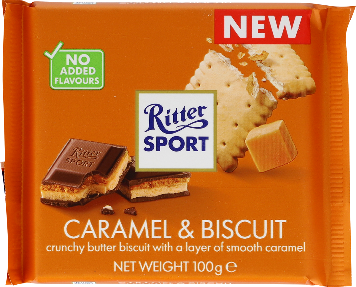 Ritter Sport Mælkechokolade med Karamel og Kiks