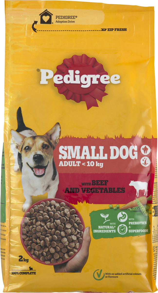 Tørkost t. små voksne hunde m. oksekød, Pedigree 2 g