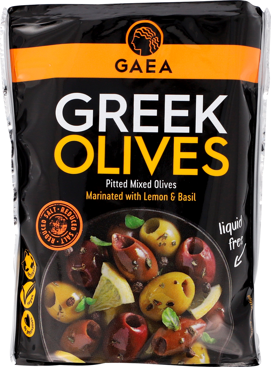 Gaea Blandede oliven med basilikum og citron 150 g