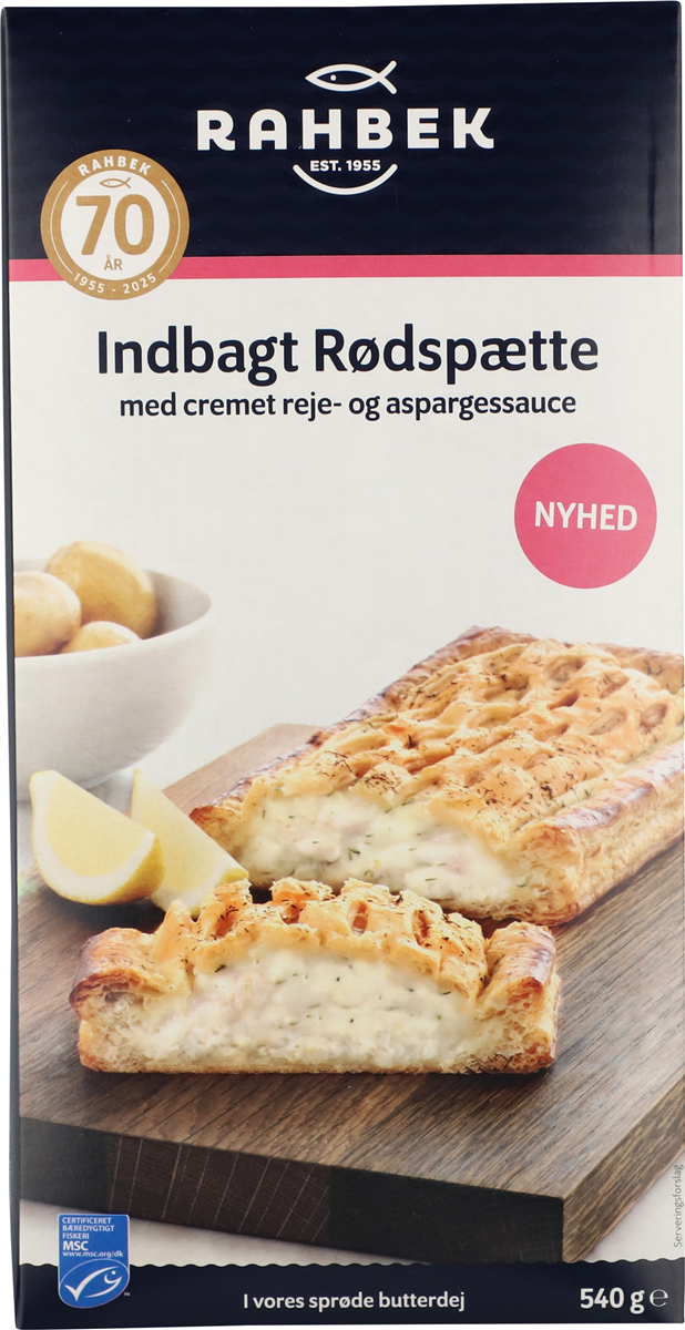 Rahbek, Indbagt rødspætte m. rejer og asparges