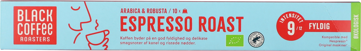 Black Coffee Roasters Espresso Roast øko kaffekapsler 10 stk