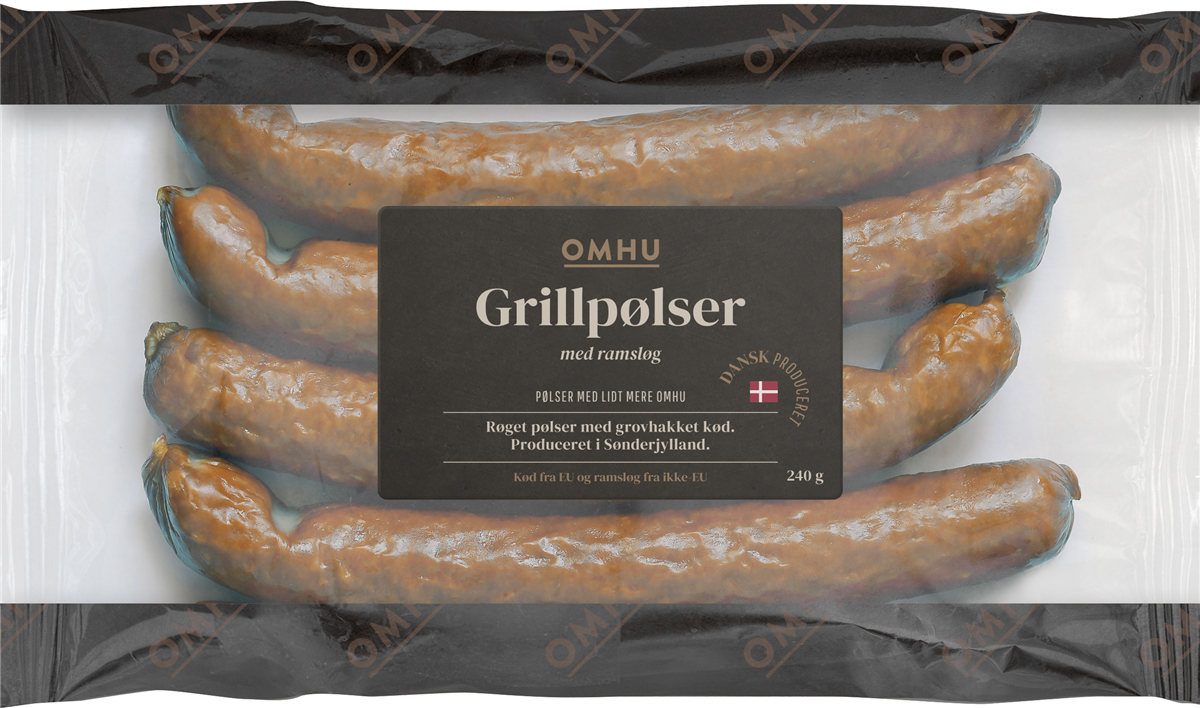 Omhu Grillpølser med Ramsløg