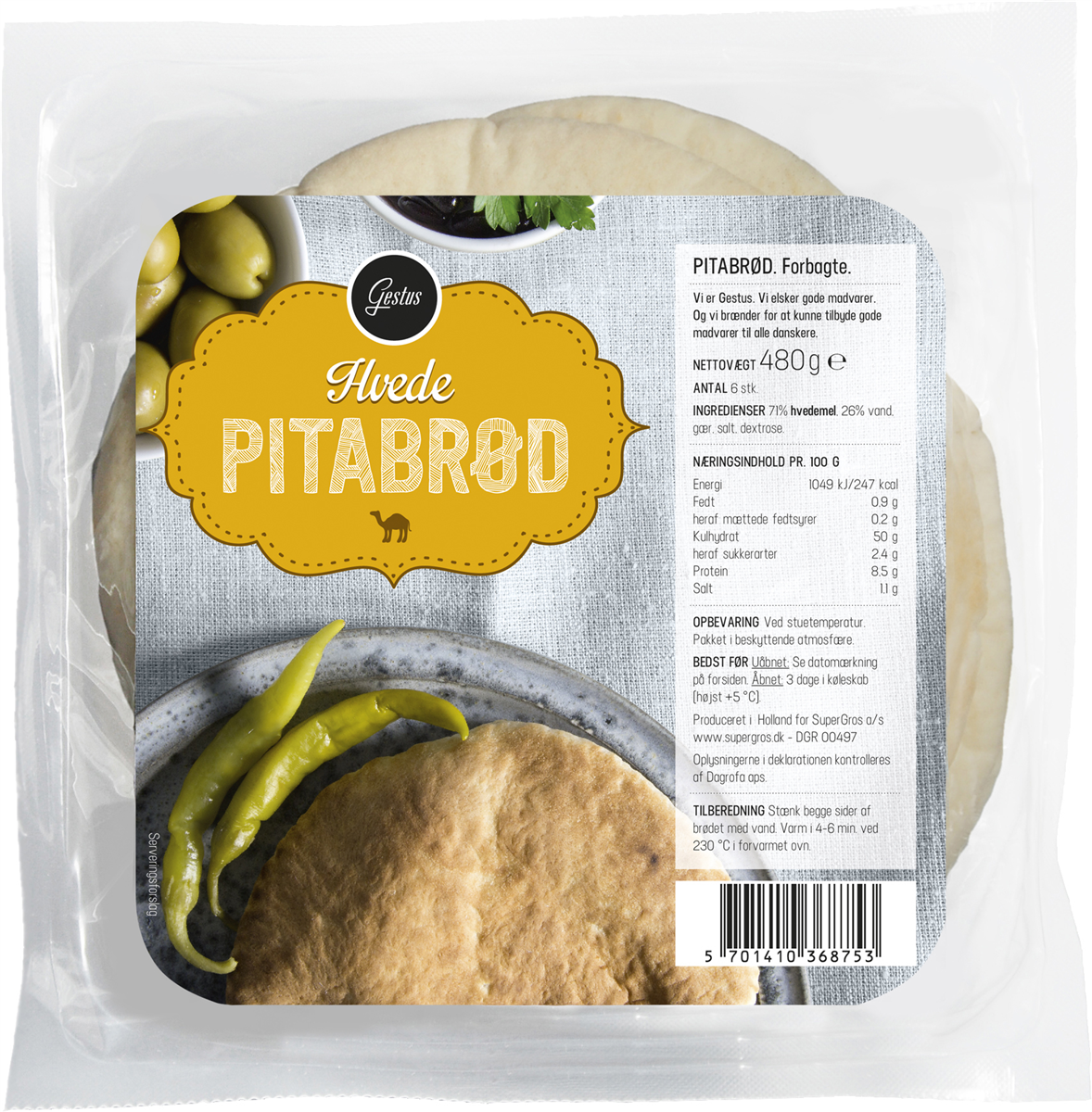 Gestus pitabrød 6 stk 6 stk.