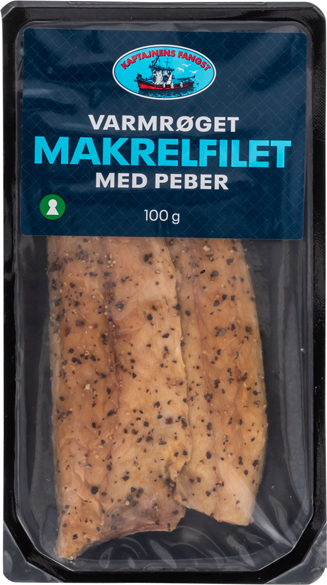 Kaptajnens Fangst røget makrelfilet med peber 100 g