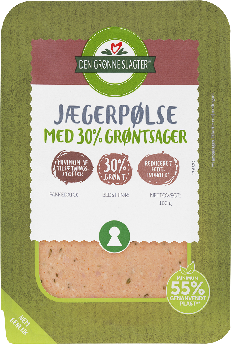 Den Grønne Slagter Jægerpølse 30% grønt 100 g