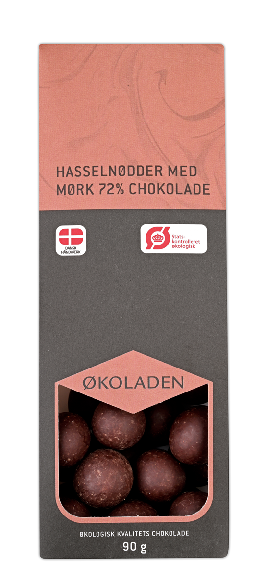 Hasselnød m 72% mørk øko 100 g