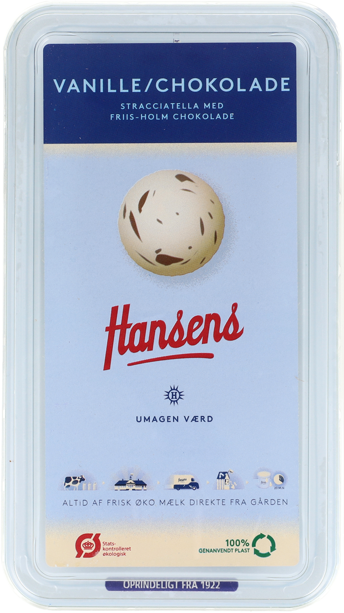 ❄️Vaniljeflødeis m. chokoladestykker øko. Hansens