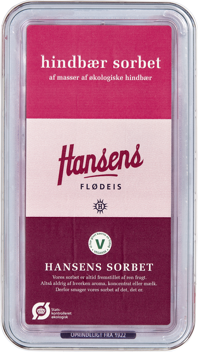 Hansens hindbær sorbet øko 500 ml