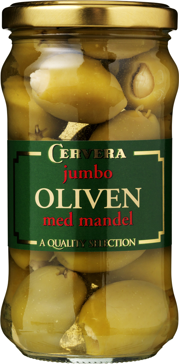Grønne oliven m/mandel 300 g