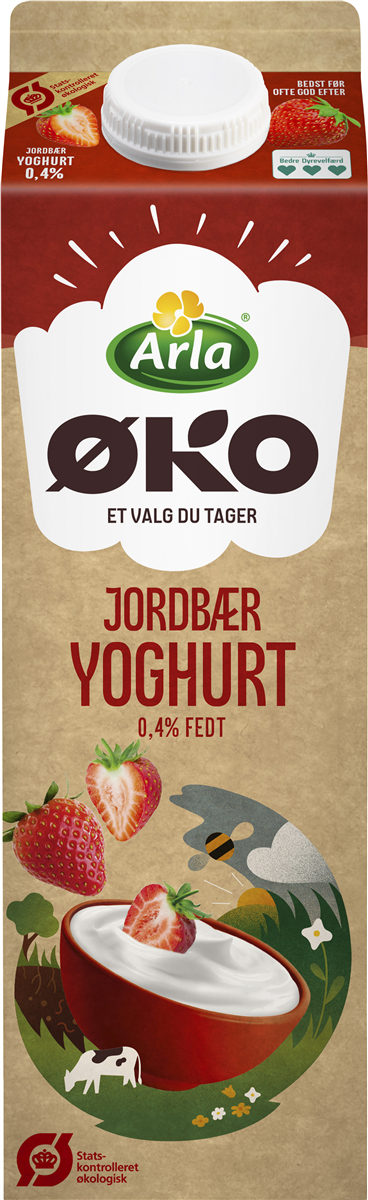 Yoghurt m. jordbær 0,4% øko. Arla ØKO