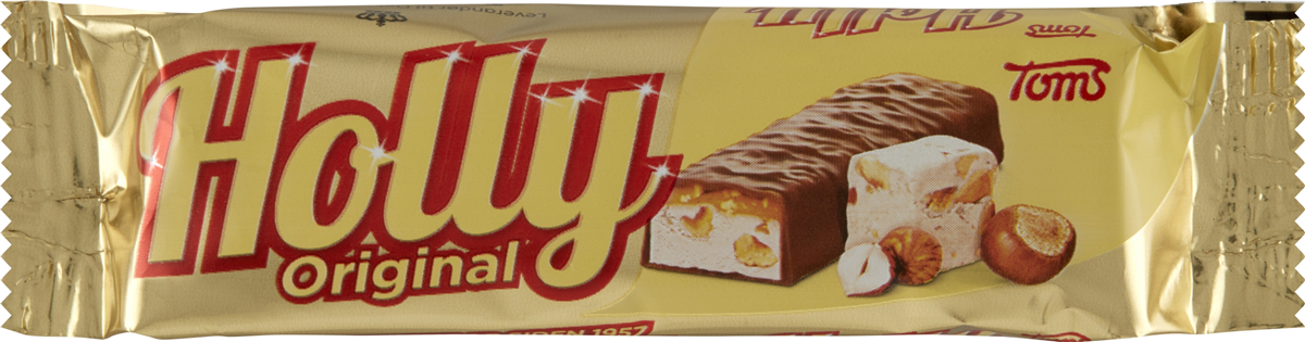 Toms, Mælkechokoladebar m. fransk nougat, karamel og hasselnødder