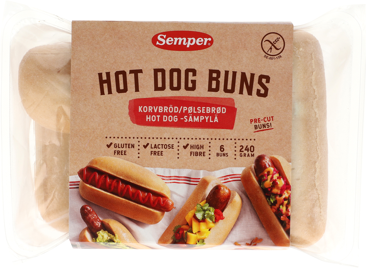 Semper hot dog buns glf 240 g