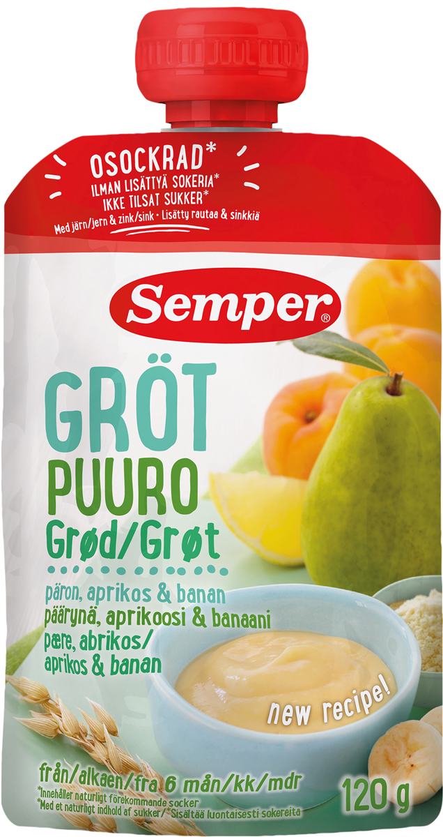 Semper, Grødsmoothie m. pære og abrikos fra 6 mdr.