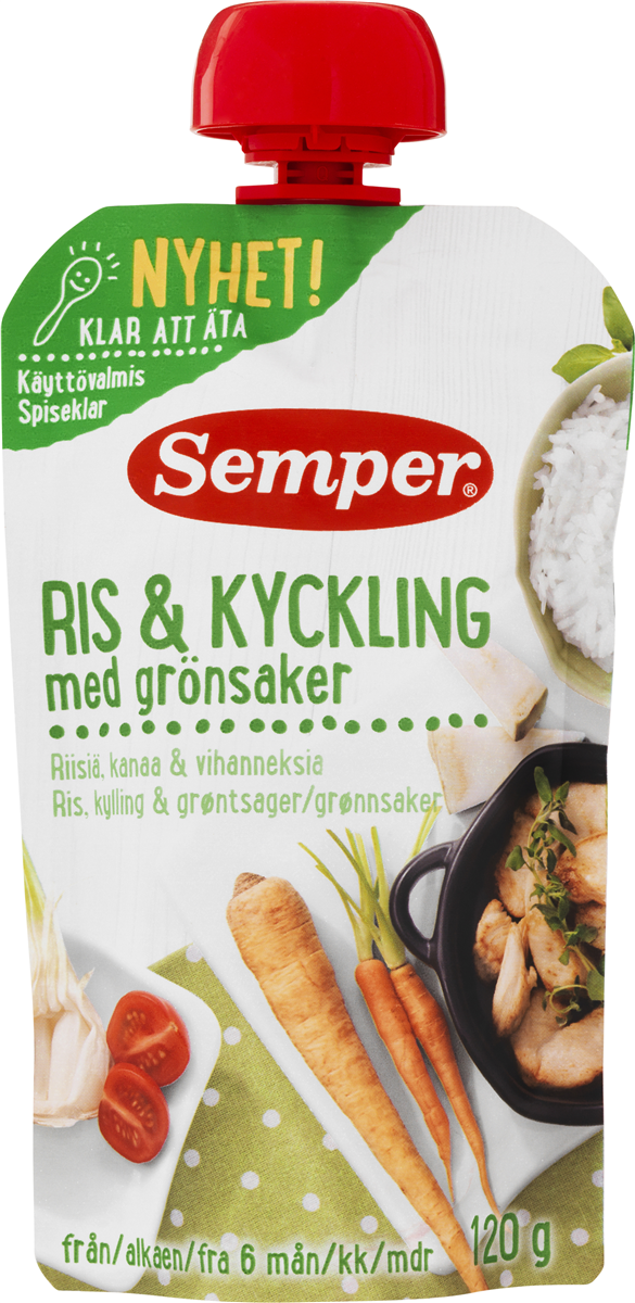 Babymad m. ris, kylling & grøntsager, Semper 190 g