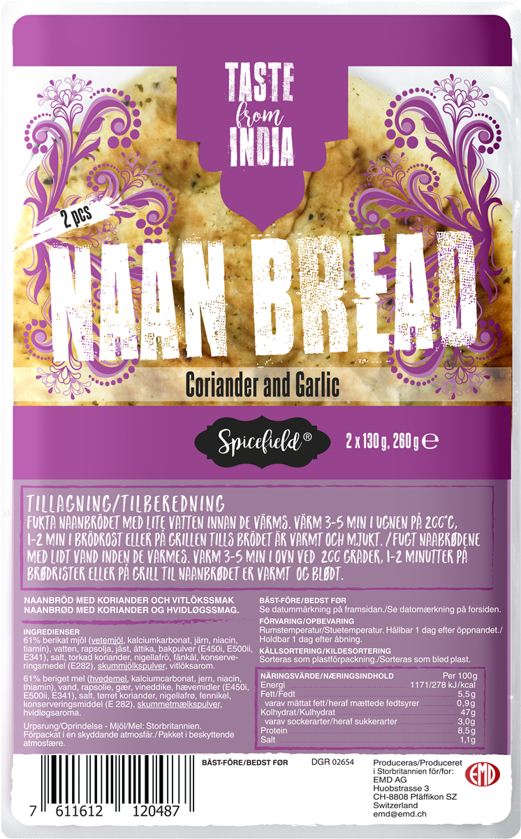 Naan brød hvidl/koriander 260 g