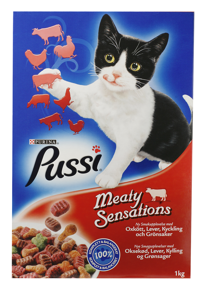 Pussi tørfoder kød menu