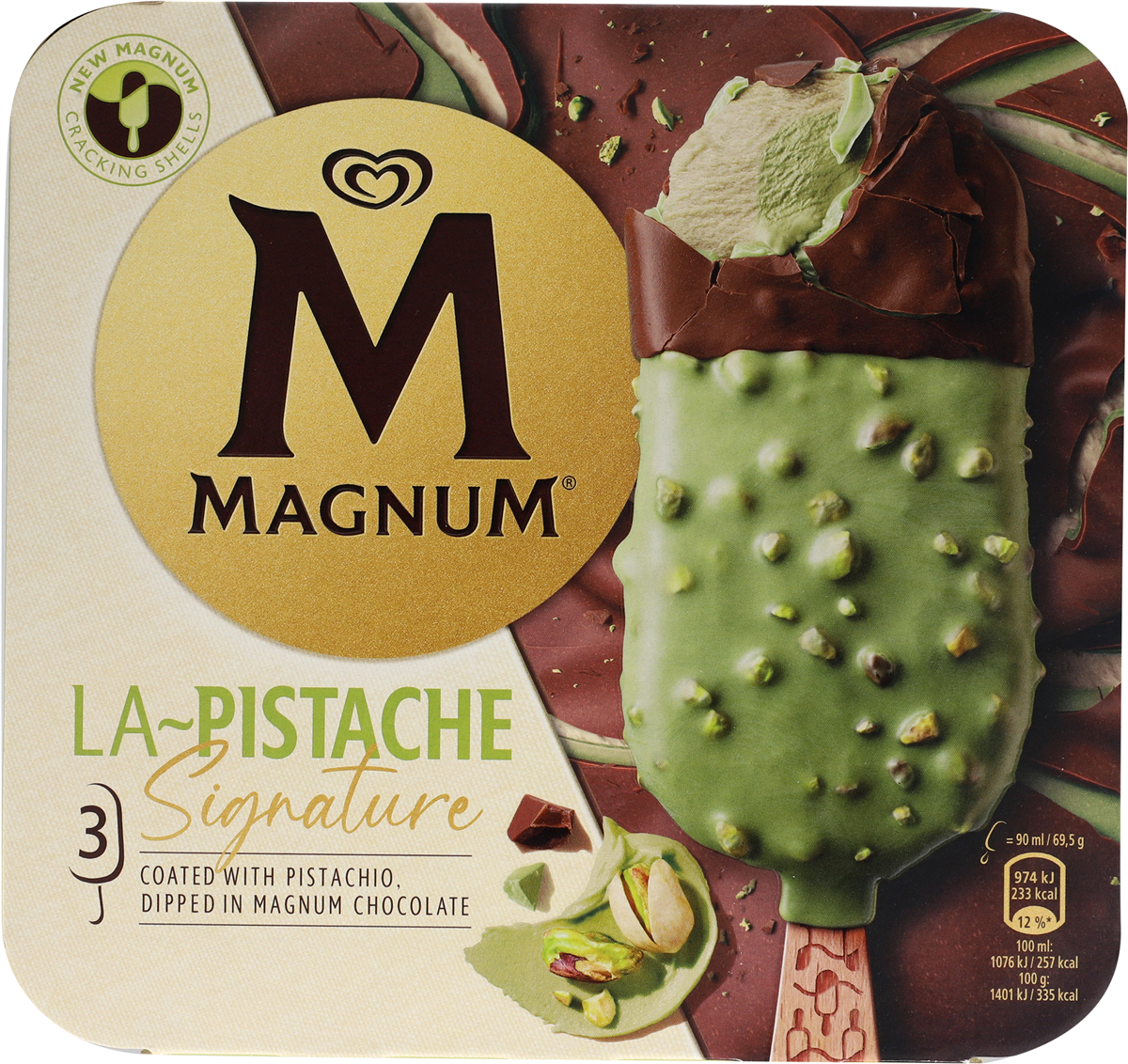 Magnum, Mælkeispinde m. pistacie og chokoladeovertræk