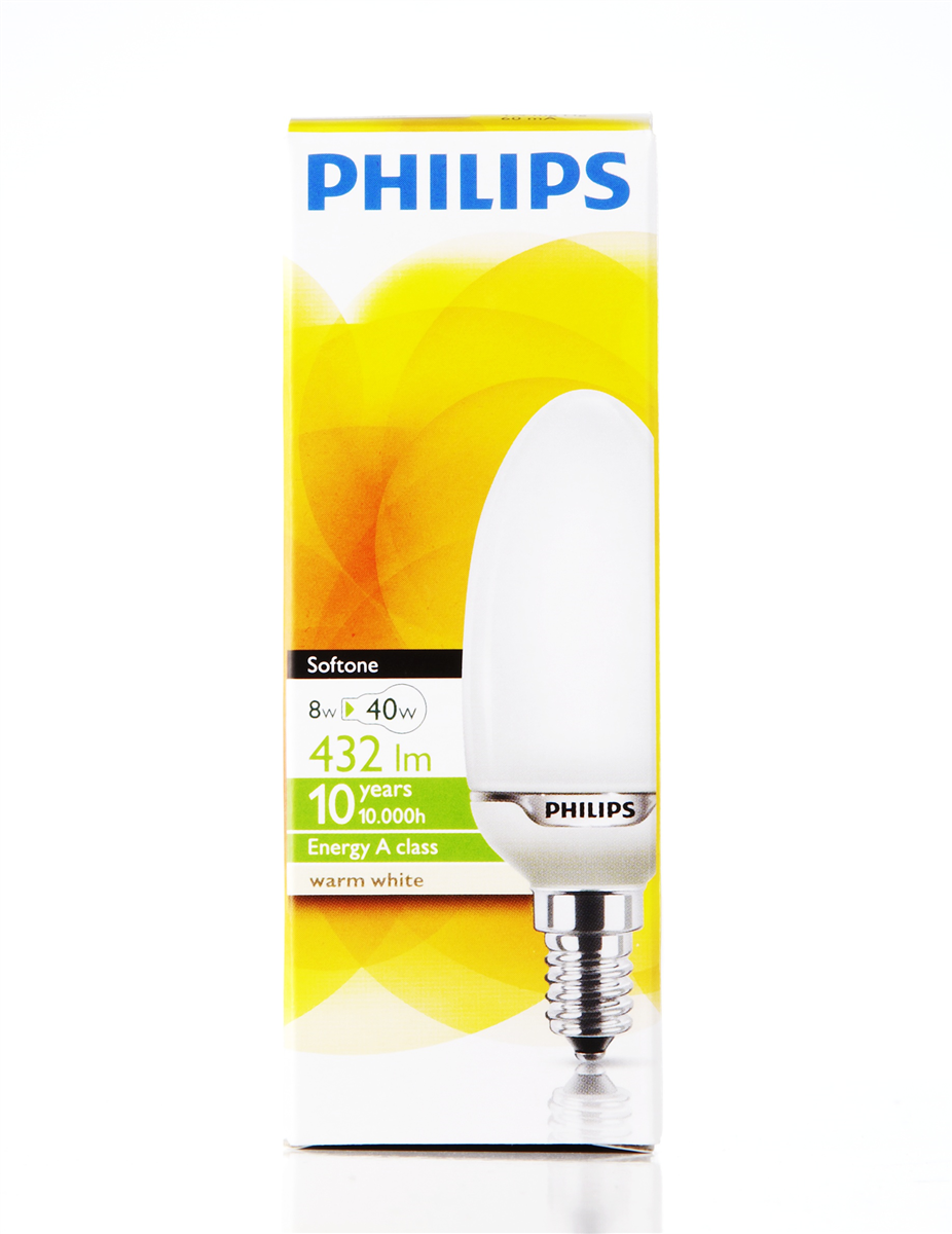 Philips 8W Softone minicandle 1 stk.
