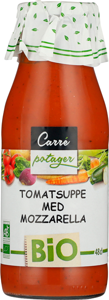 Økologisk tomatsuppe med mozzarella