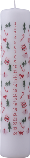 Kalenderlys Hvid med Julemotiv